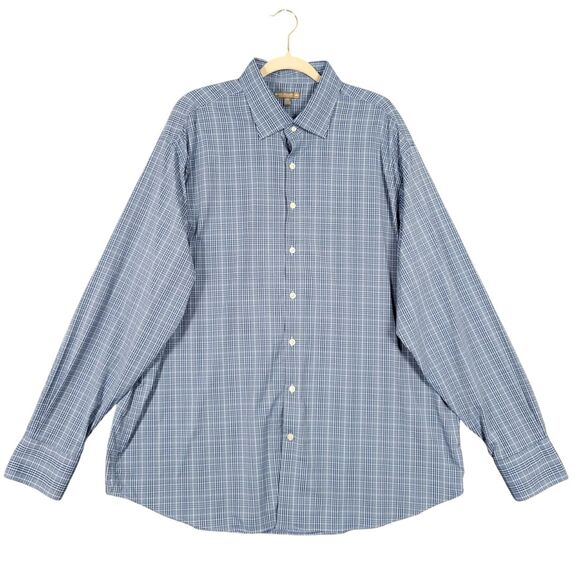 PETER MILLAR Summer Comfort Blue Plaid Check Long Sleeve Button Shirt SIZE XXL - Picture 1 of 8